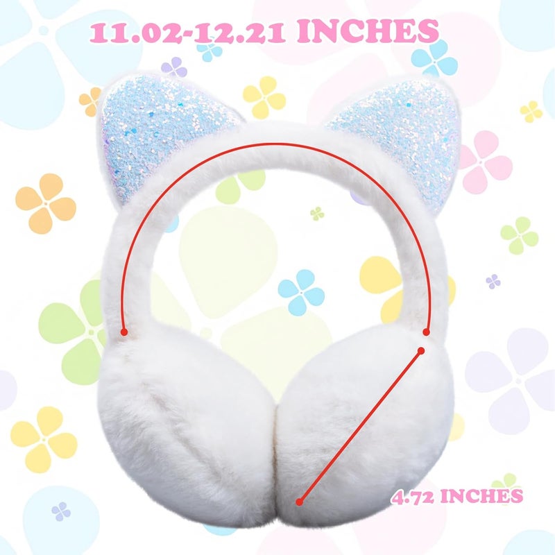 GSFY Ear Muffs Gloves Set for Kids Girls Adjustable Winter Sequin Faux Fur Windproof Warm Ear Warmer Outdoor - Image 2